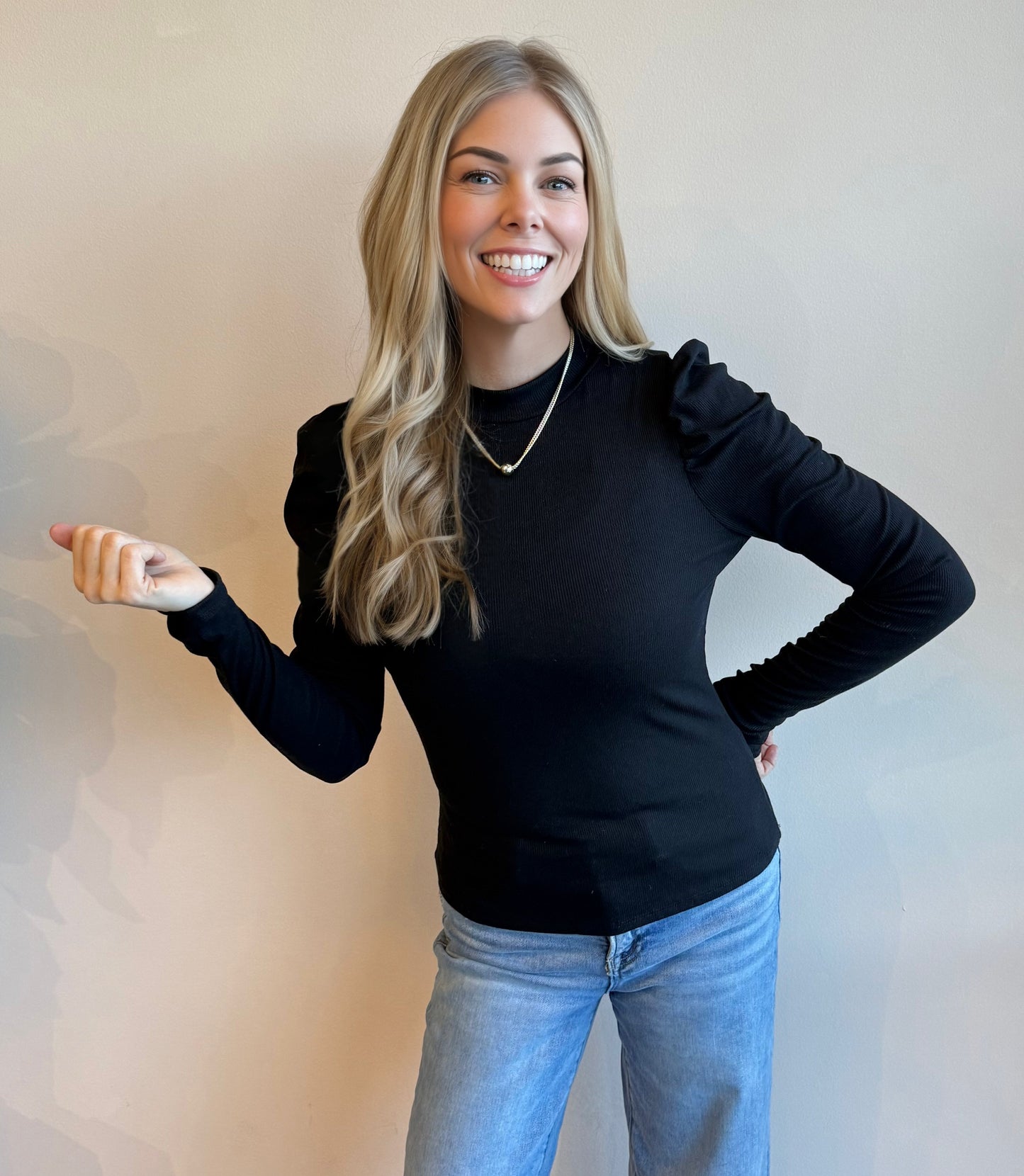 Cammie Puff Sleeve Mockneck Top