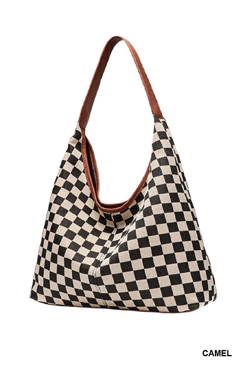 Checkerboard Hobo Vegan Leather Bag