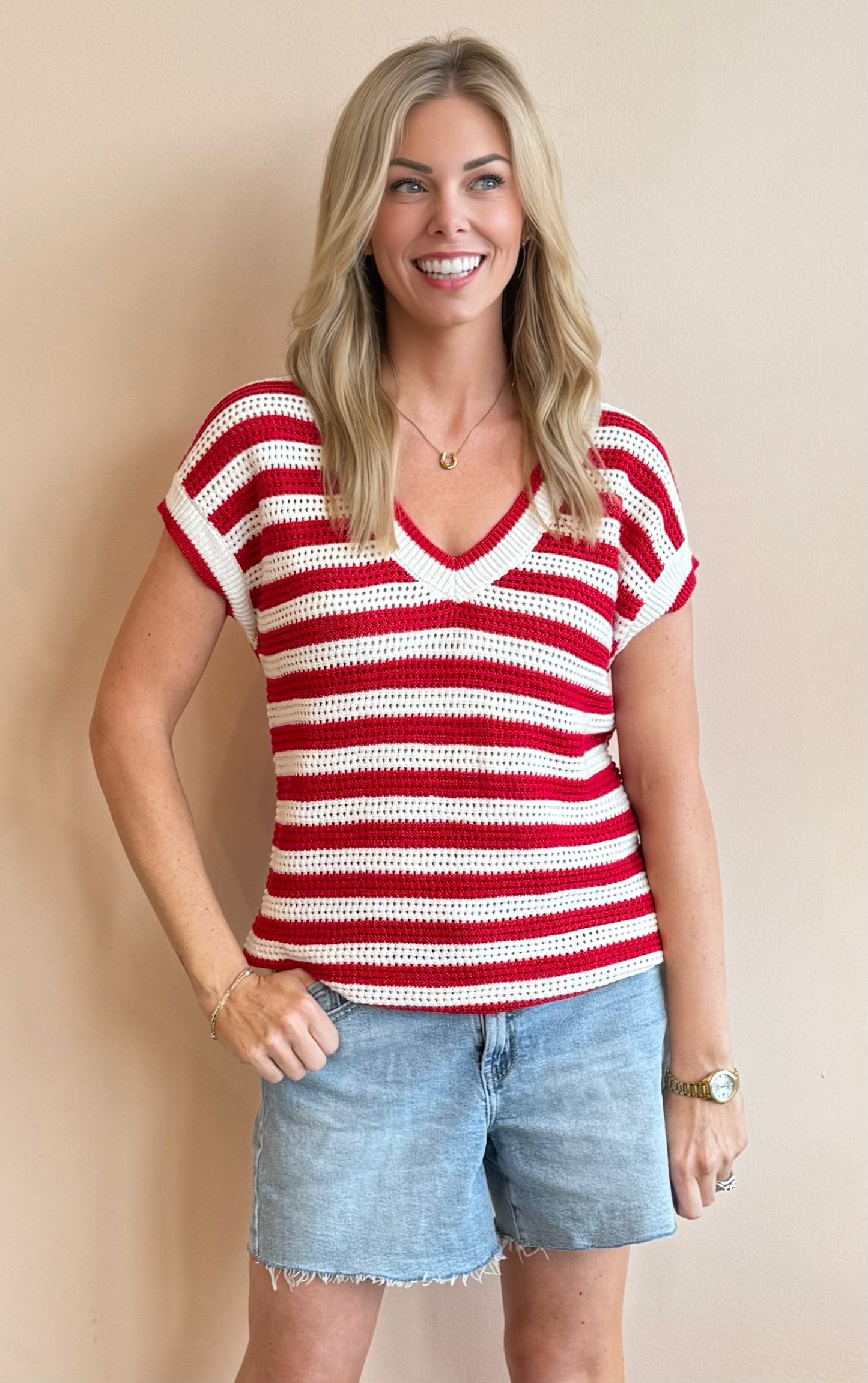Julie Crochet Striped Top