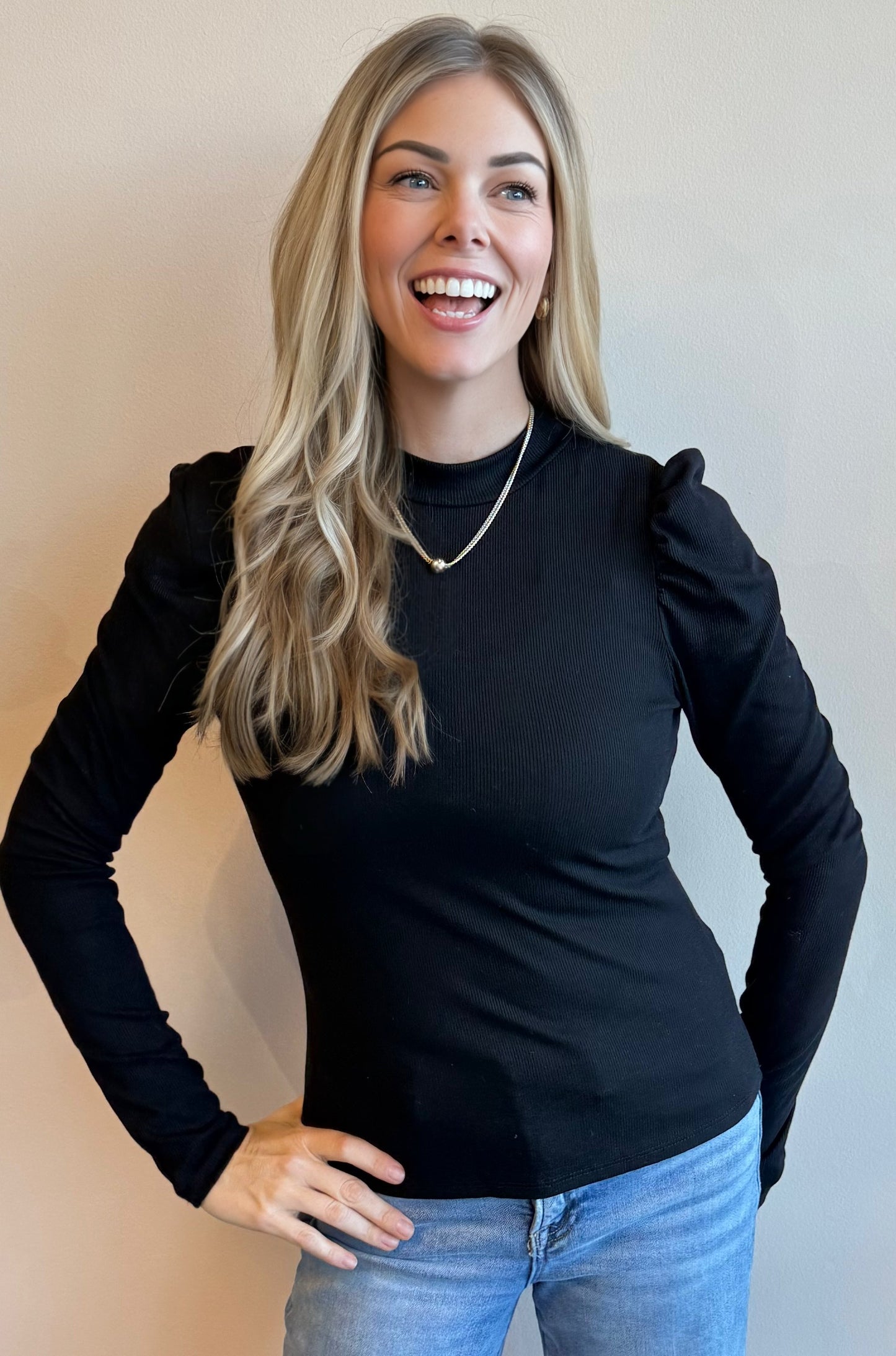 Cammie Puff Sleeve Mockneck Top