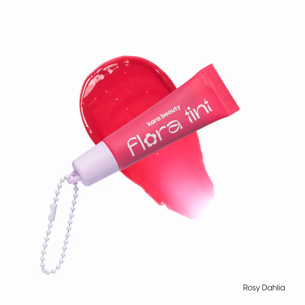 Korea beauty flora tint lip balm with red color on a white background