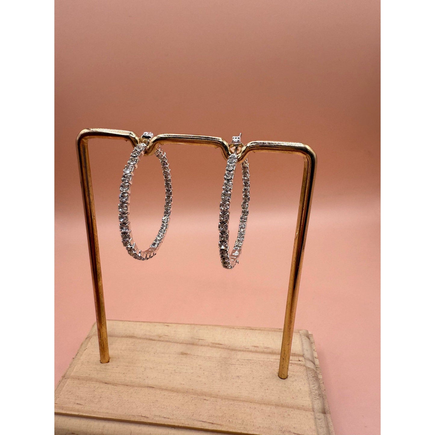 CZ Gold Hoops Medium Silver