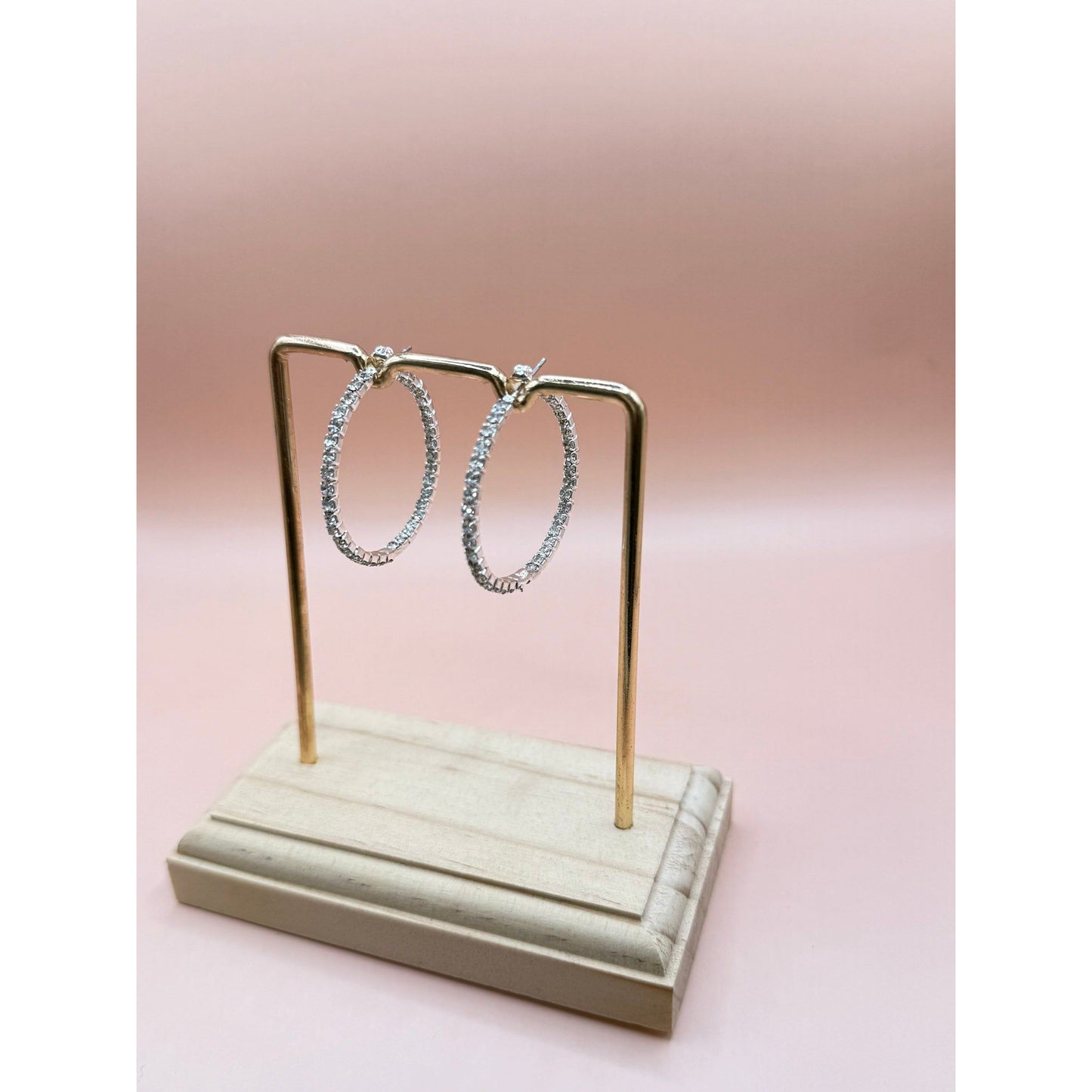 CZ Gold Hoops Medium Silver