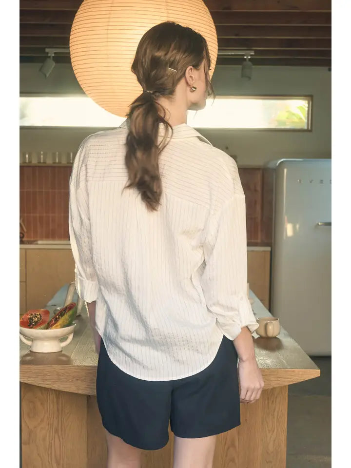 Pinstripe Button Up Blouse