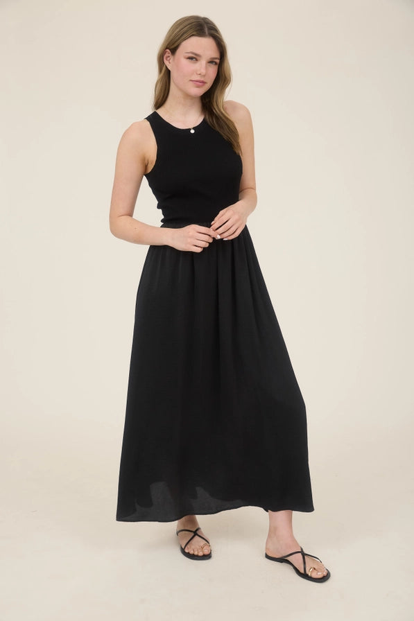 Madeline Mixed Fabric Midi Dress