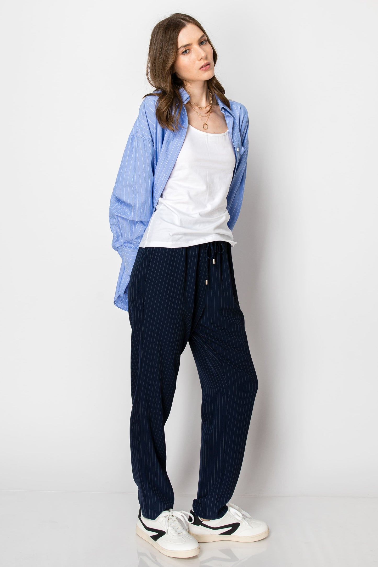 Drawstring Pinstripe Pants