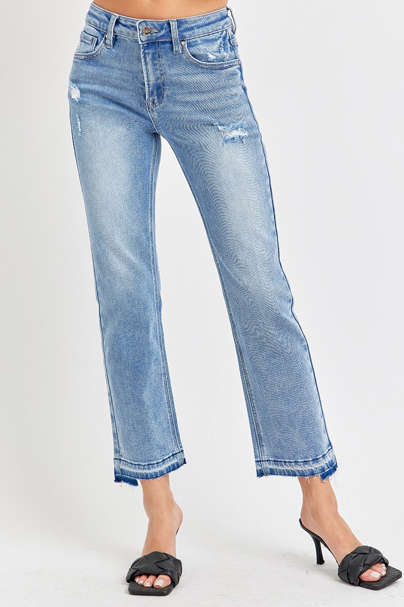 Risen Mid Rise Step Hem Straight Jean