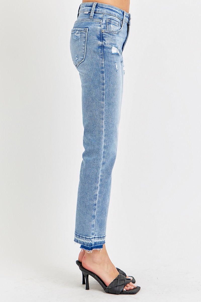 Risen Mid Rise Step Hem Straight Jean