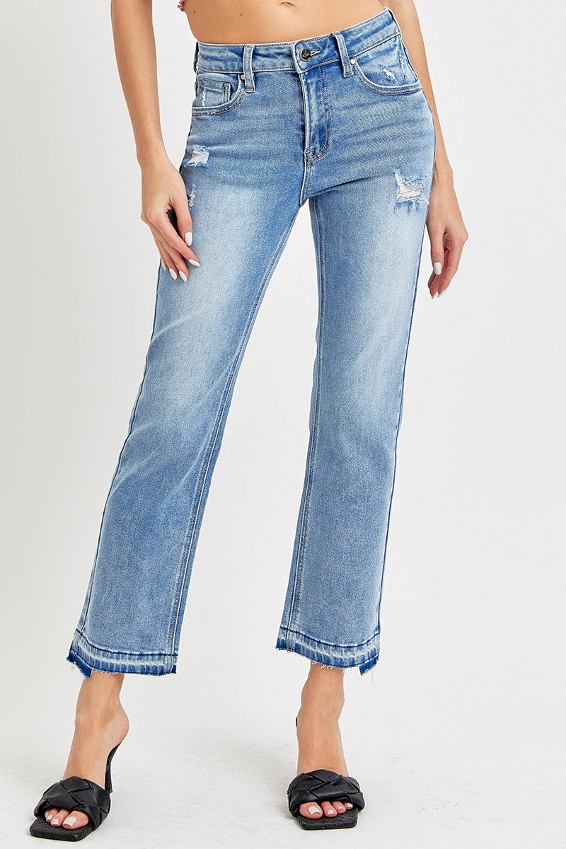 Risen Mid Rise Step Hem Straight Jean