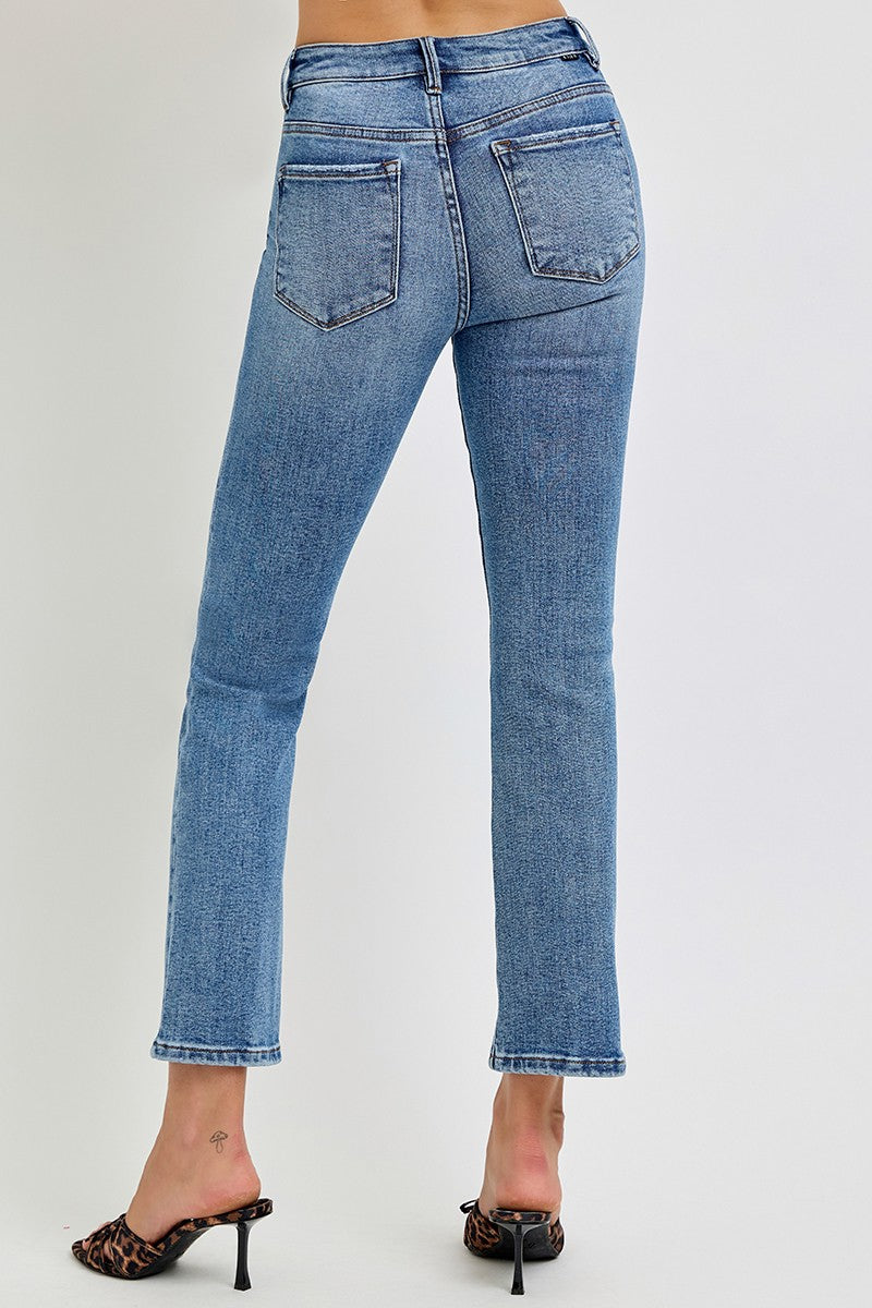 Risen Mid Rise Straight Slim Jeans