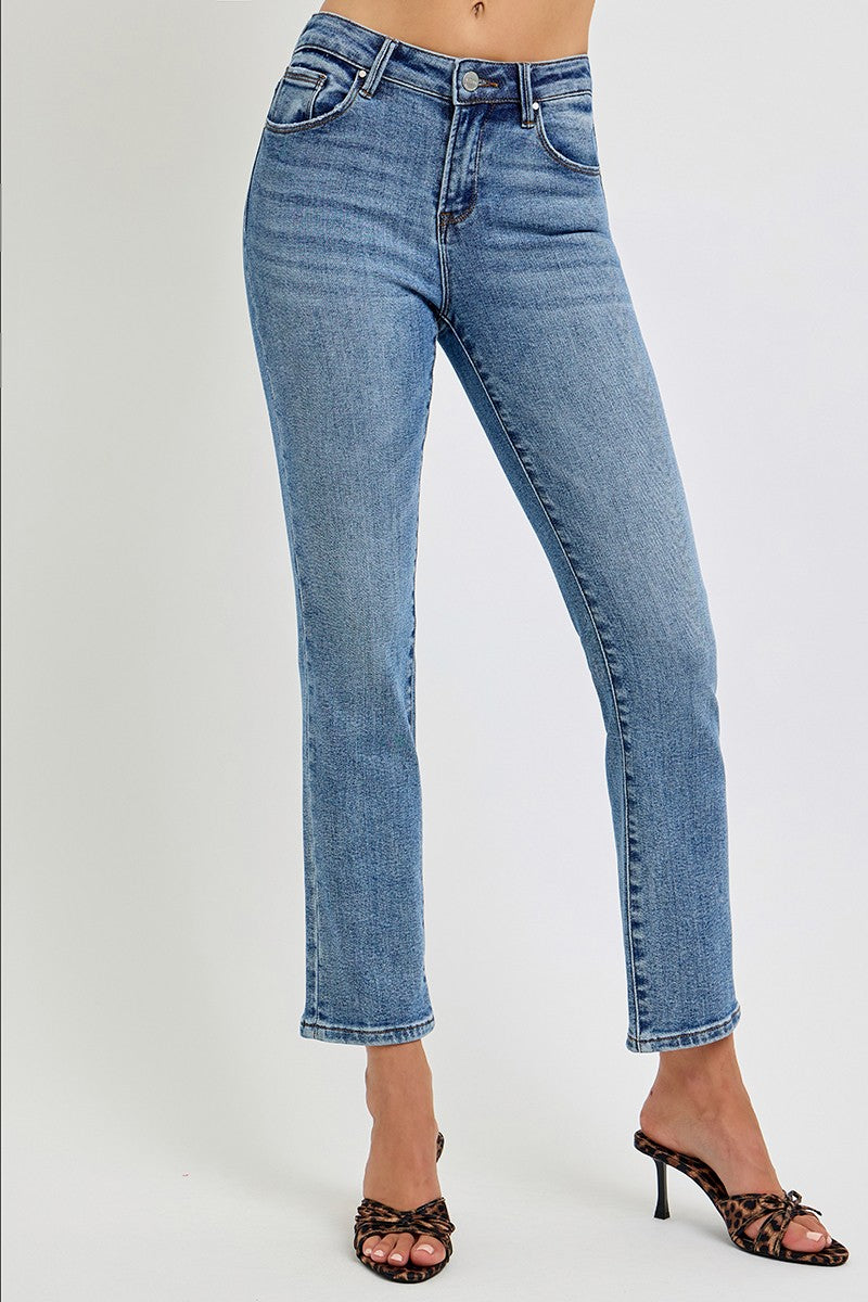 Risen Mid Rise Straight Slim Jeans