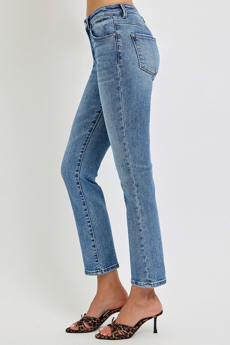 Risen Mid Rise Straight Slim Jeans