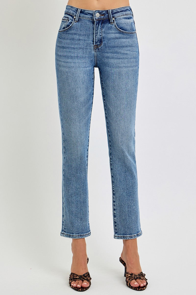 Risen Mid Rise Straight Slim Jeans