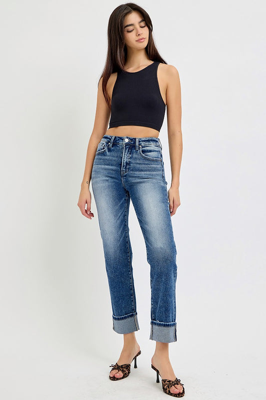 Risen Tummy Control Cuff Straight Jeans