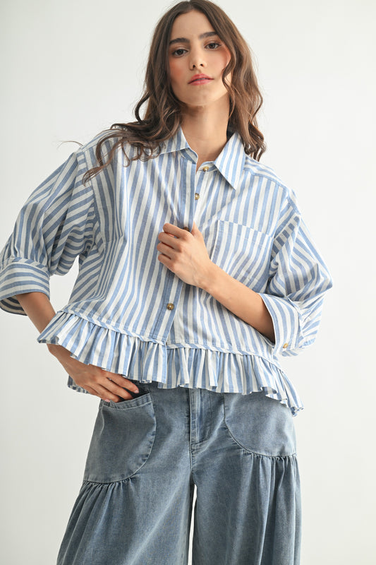 Cecilia Striped Ruffle Button Up