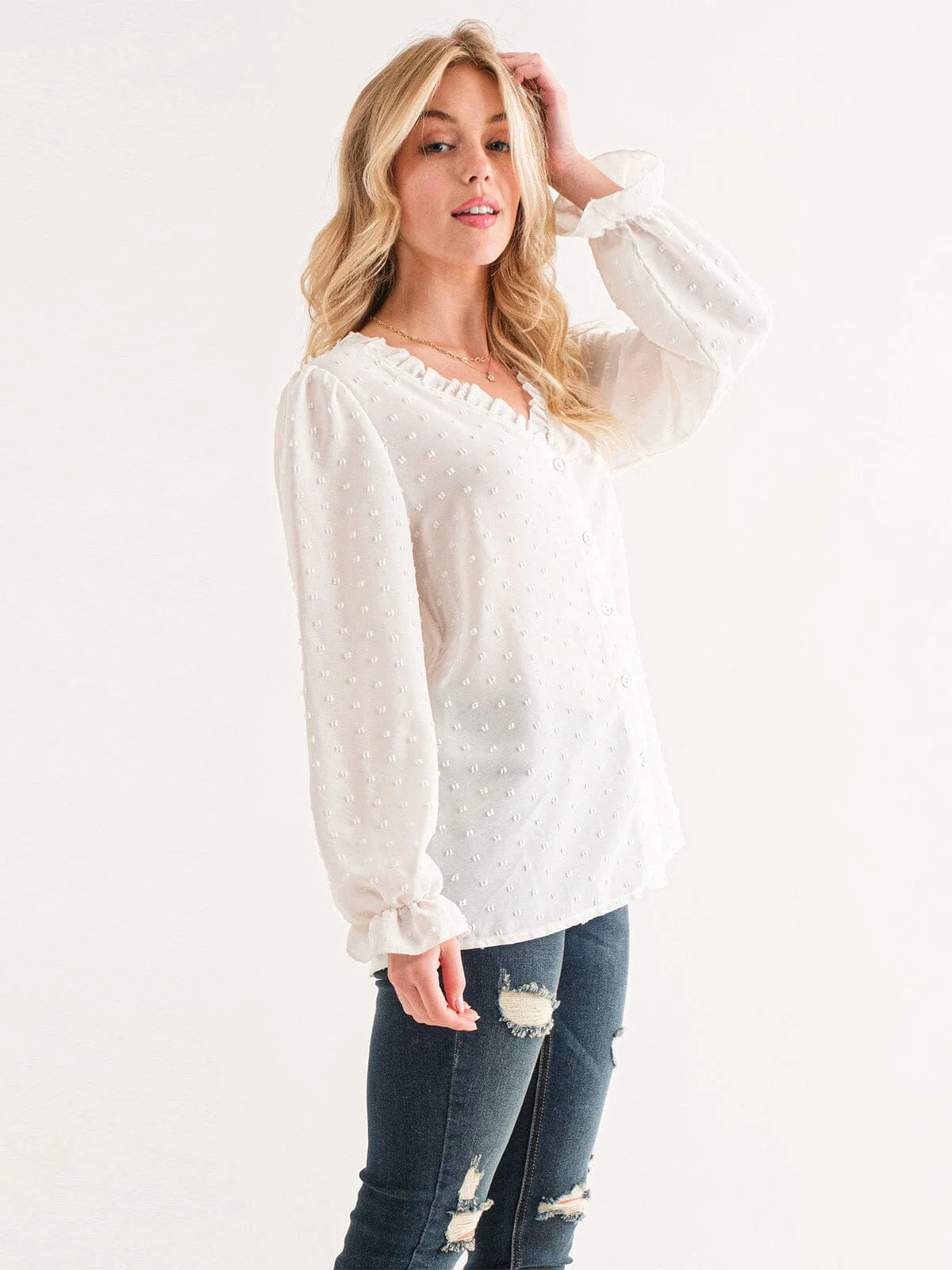 Maggie Long Sleeve Dot Print Top