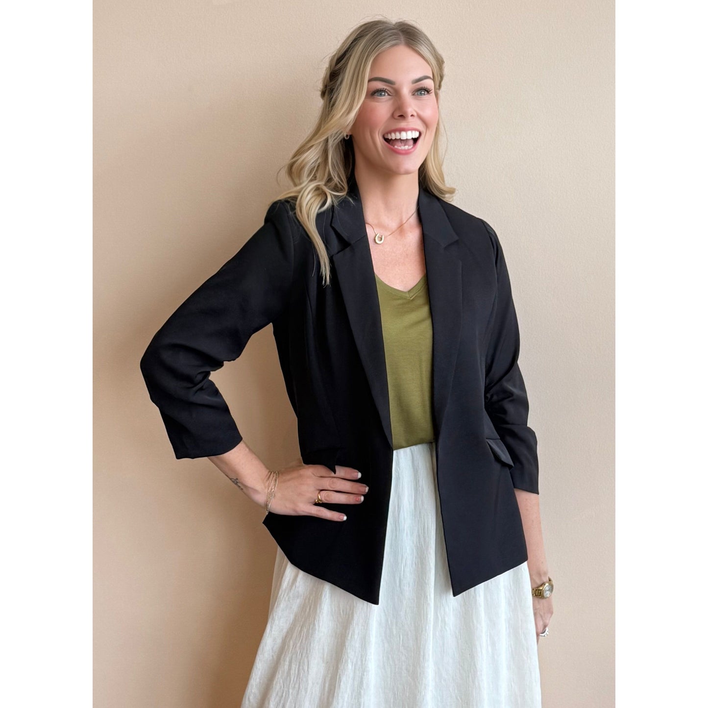 The Clover Ruched Sleeve Blazer
