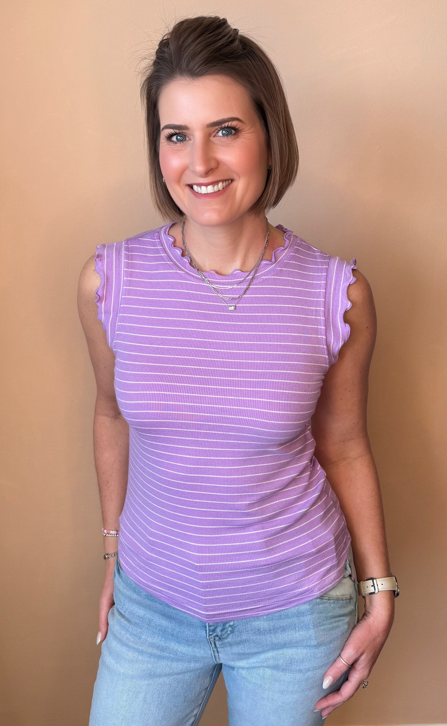 Fiona Ruffle Striped Tank