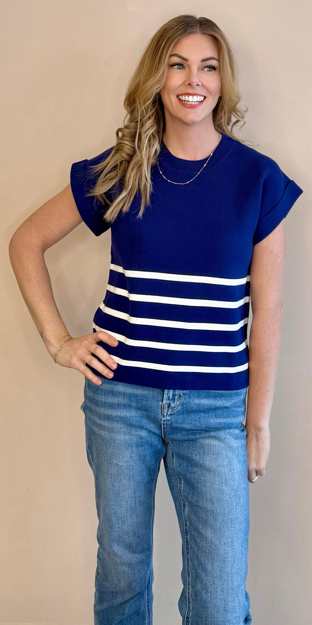 Lila Short Sleeve Stripe Sweater