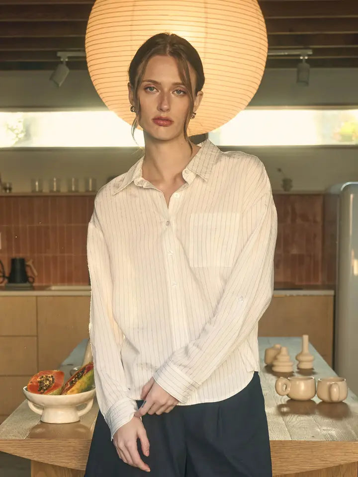 Pinstripe Button Up Blouse