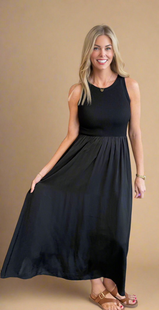 Madeline Mixed Fabric Midi Dress