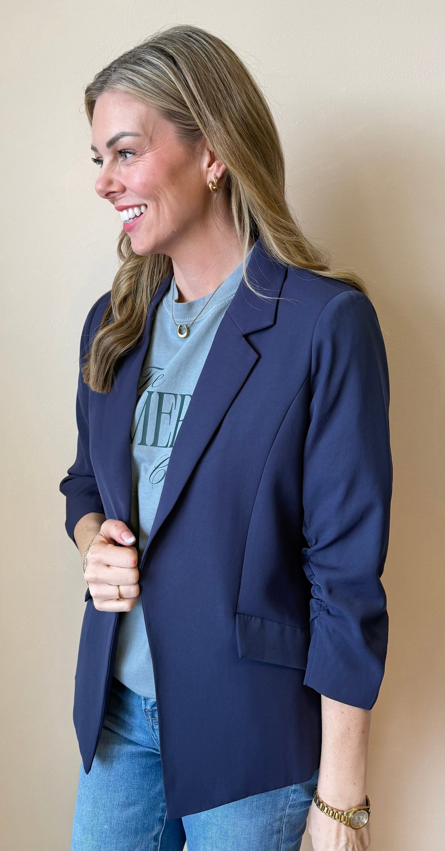 The Clover Ruched Sleeve Blazer