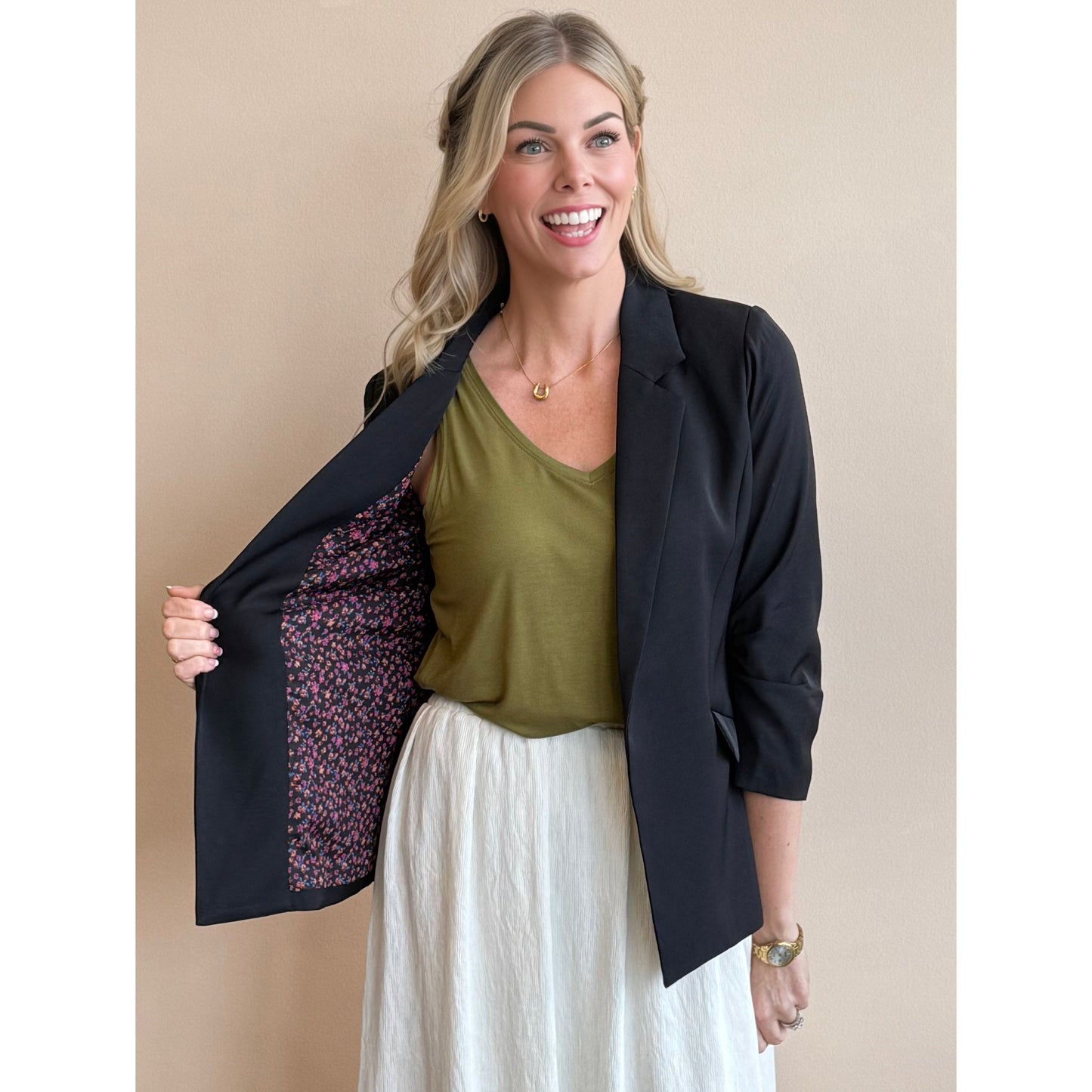 The Clover Ruched Sleeve Blazer