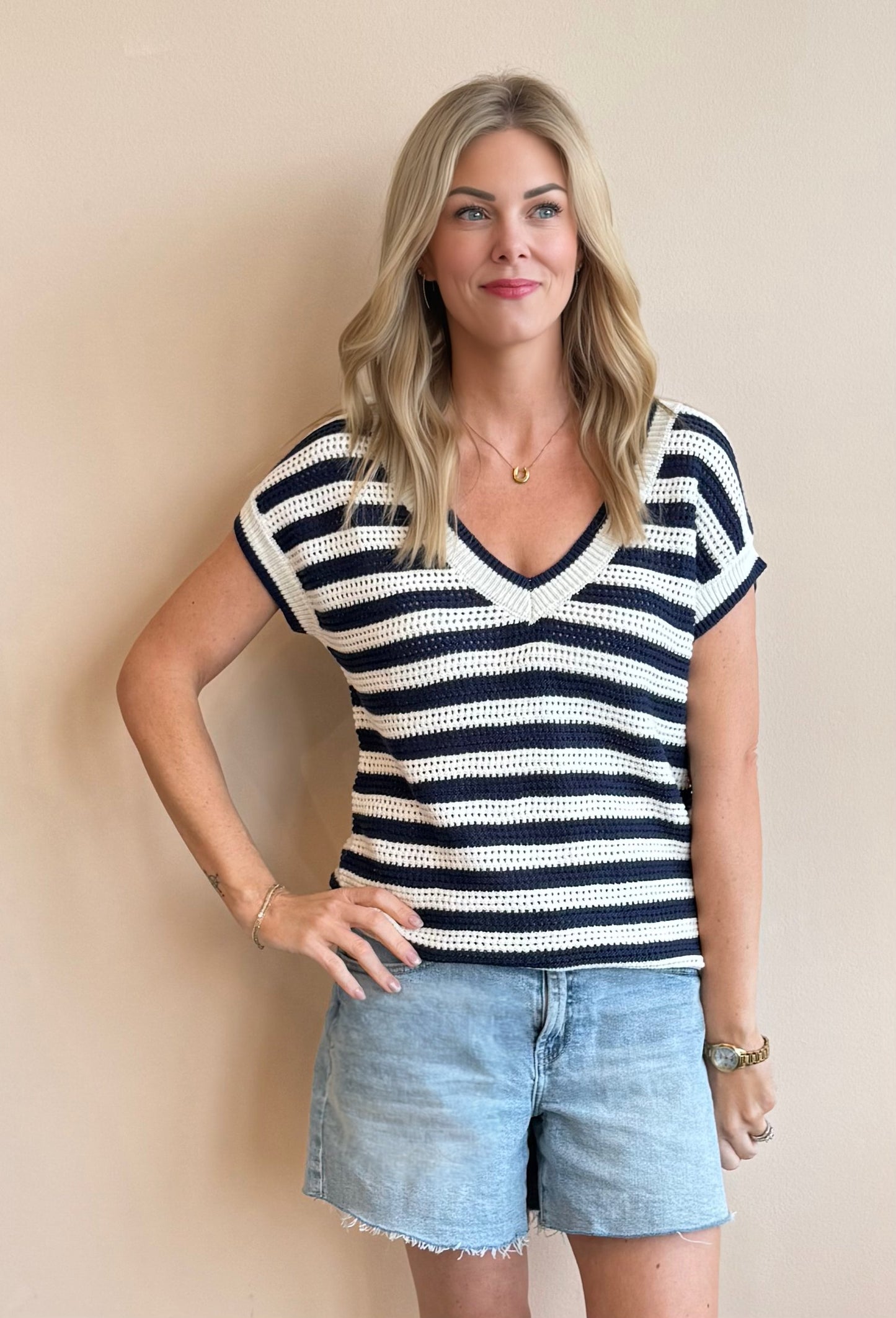 Julie Crochet Striped Top