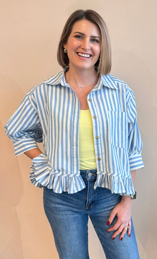 Cecilia Striped Ruffle Button Up