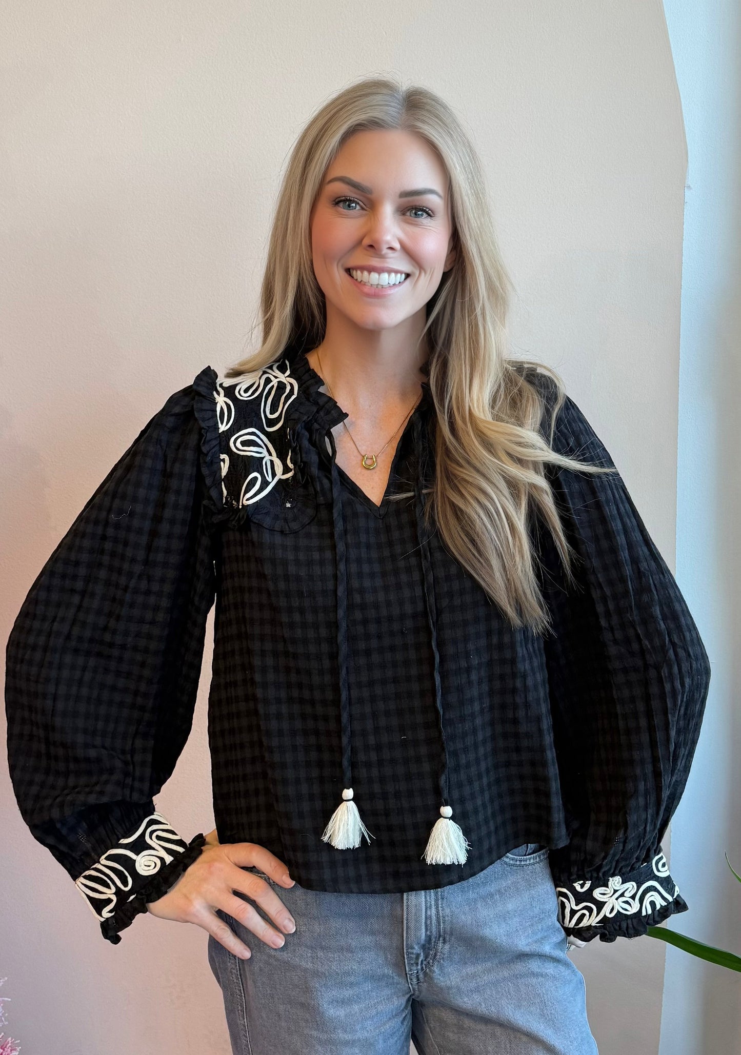 Gingham Puff Sleeve Top