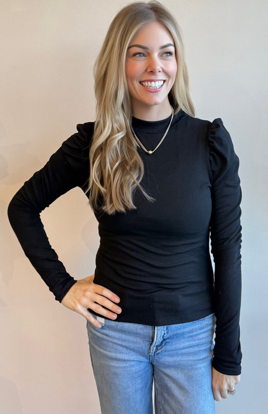 Cammie Puff Sleeve Mockneck Top