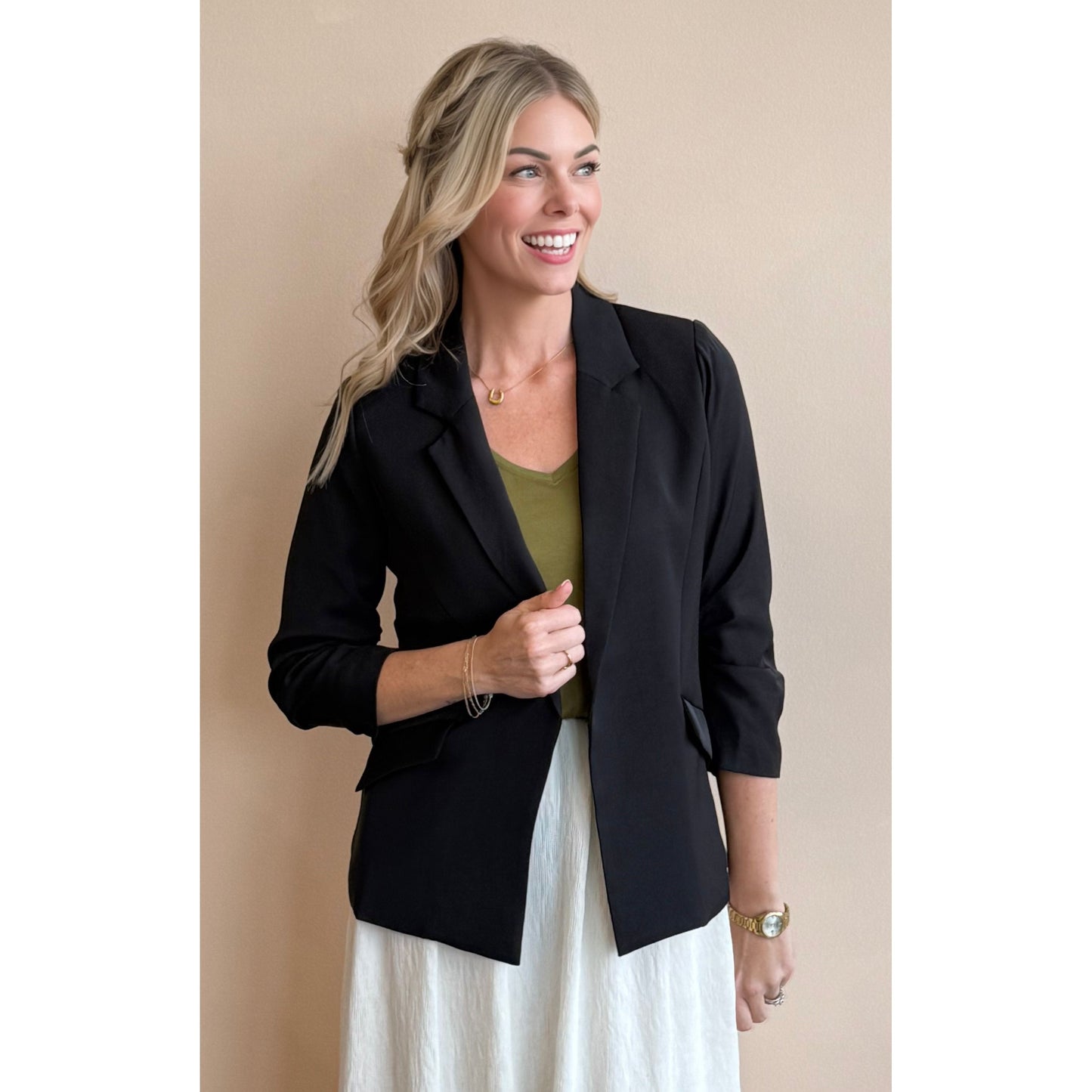 The Clover Ruched Sleeve Blazer