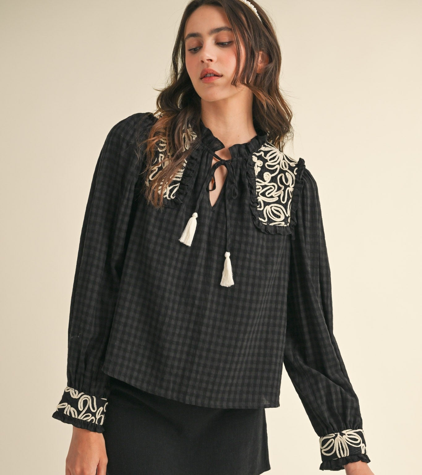 Gingham Puff Sleeve Top