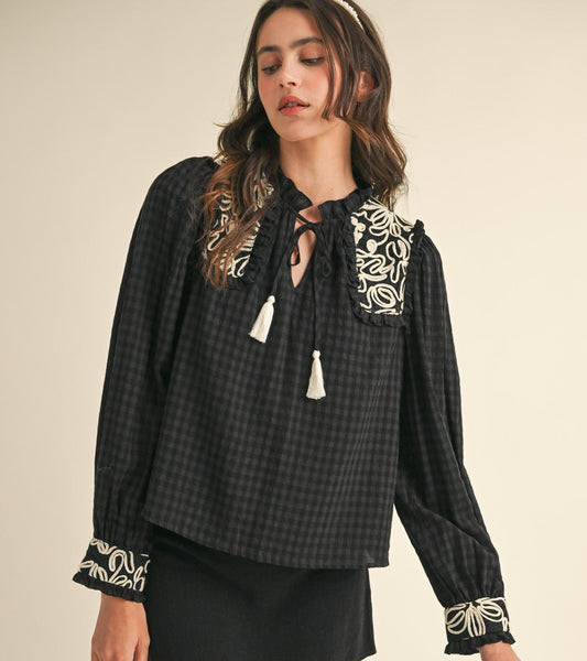 Gingham Puff Sleeve Top