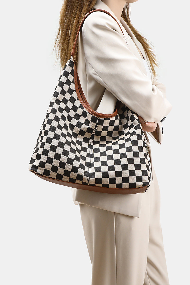 Checkerboard Hobo Vegan Leather Bag