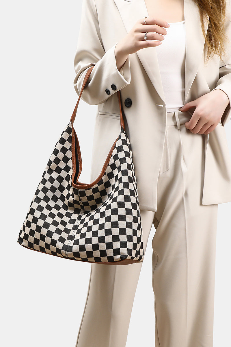 Checkerboard Hobo Vegan Leather Bag