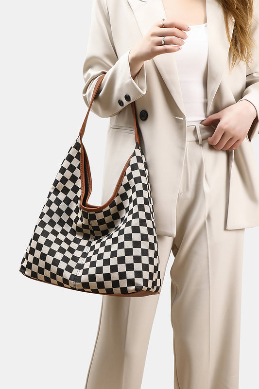 Checkerboard Hobo Vegan Leather Bag