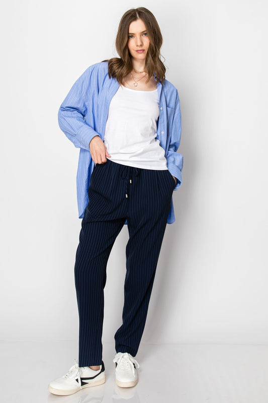 Drawstring Pinstripe Pants