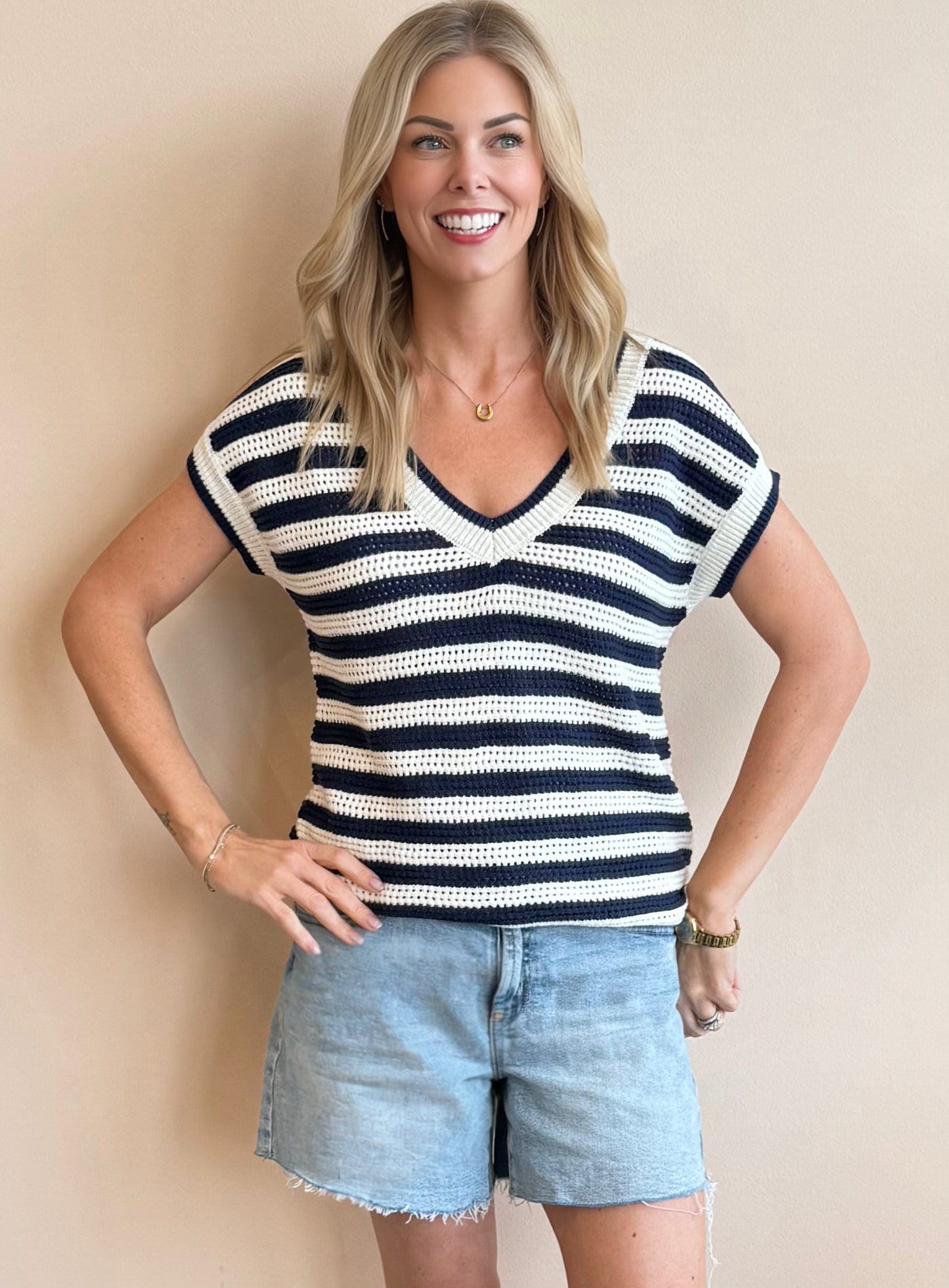 Julie Crochet Striped Top