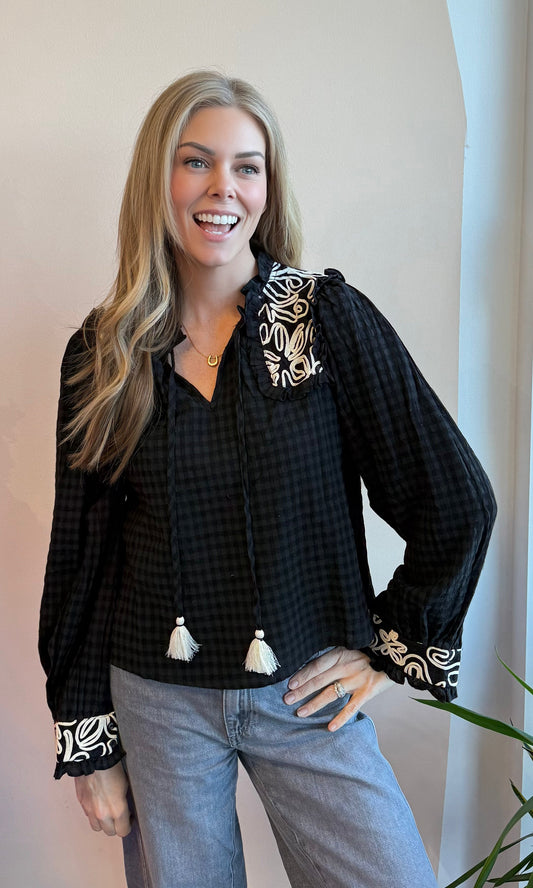 Gingham Puff Sleeve Top