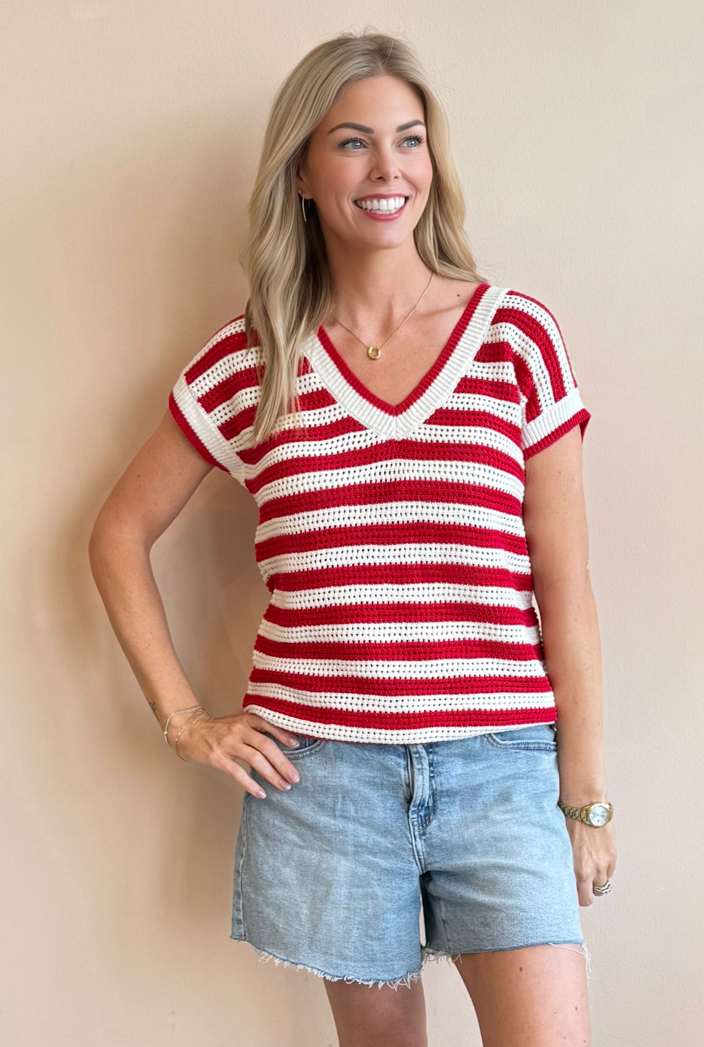 Julie Crochet Striped Top