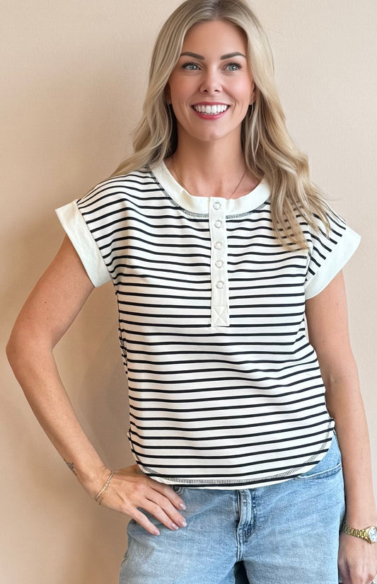 Striped Snap Henley Top