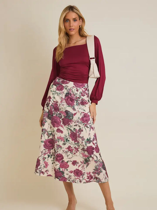 Flare Floral Midi Skirt