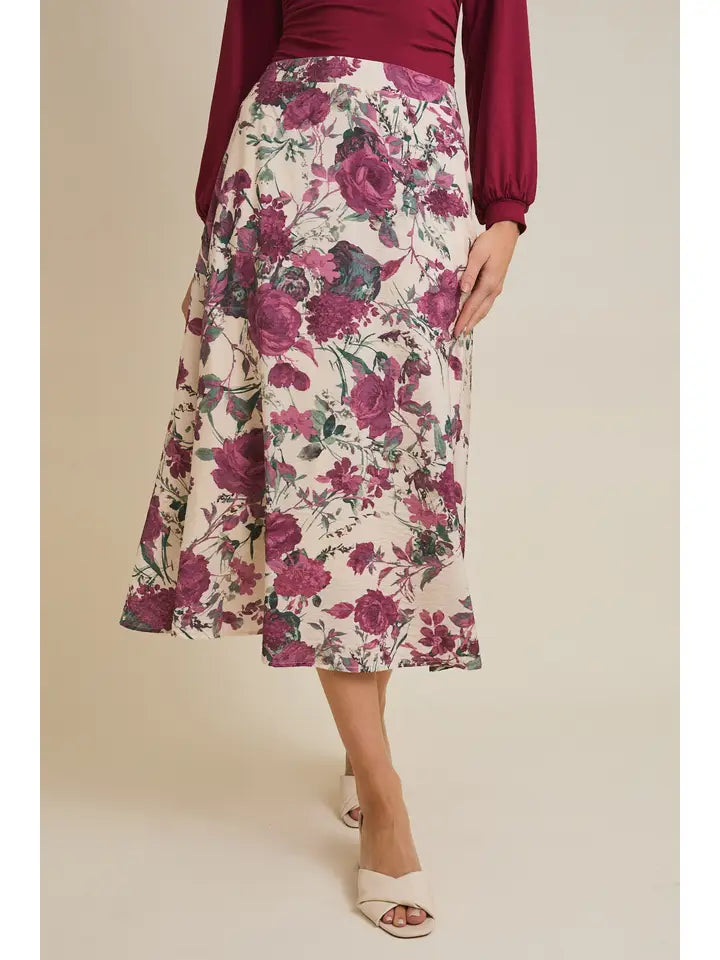 Flare Floral Midi Skirt