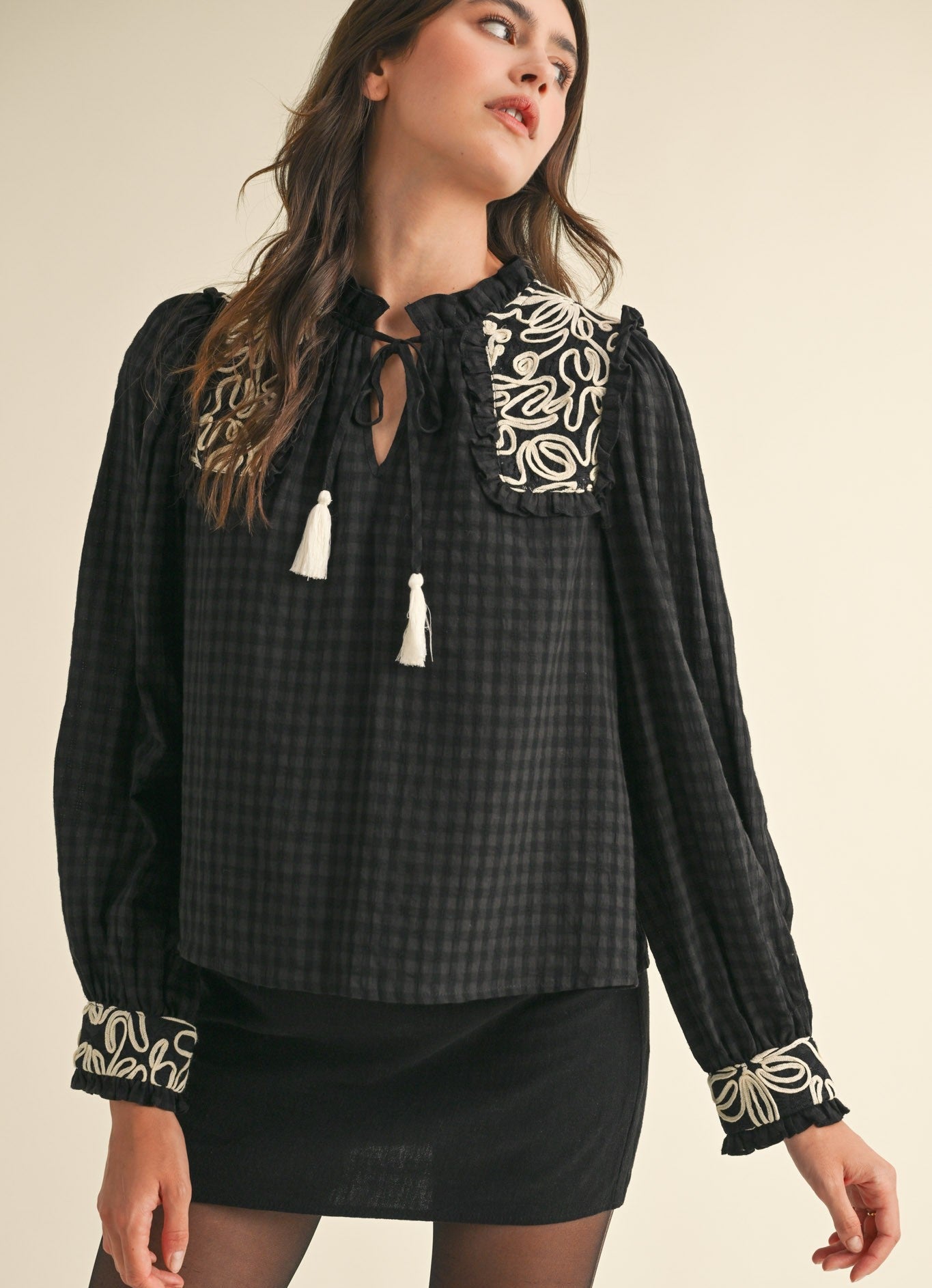 Gingham Puff Sleeve Top