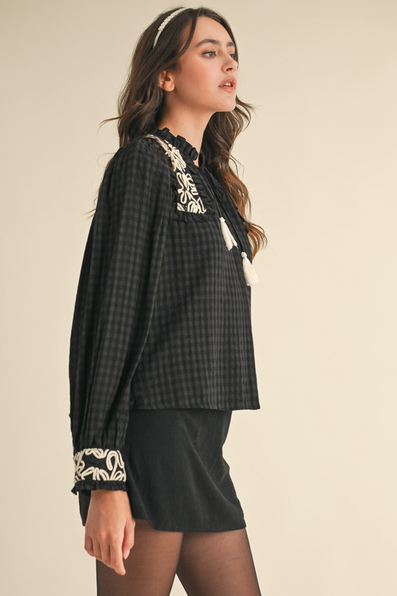 Gingham Puff Sleeve Top