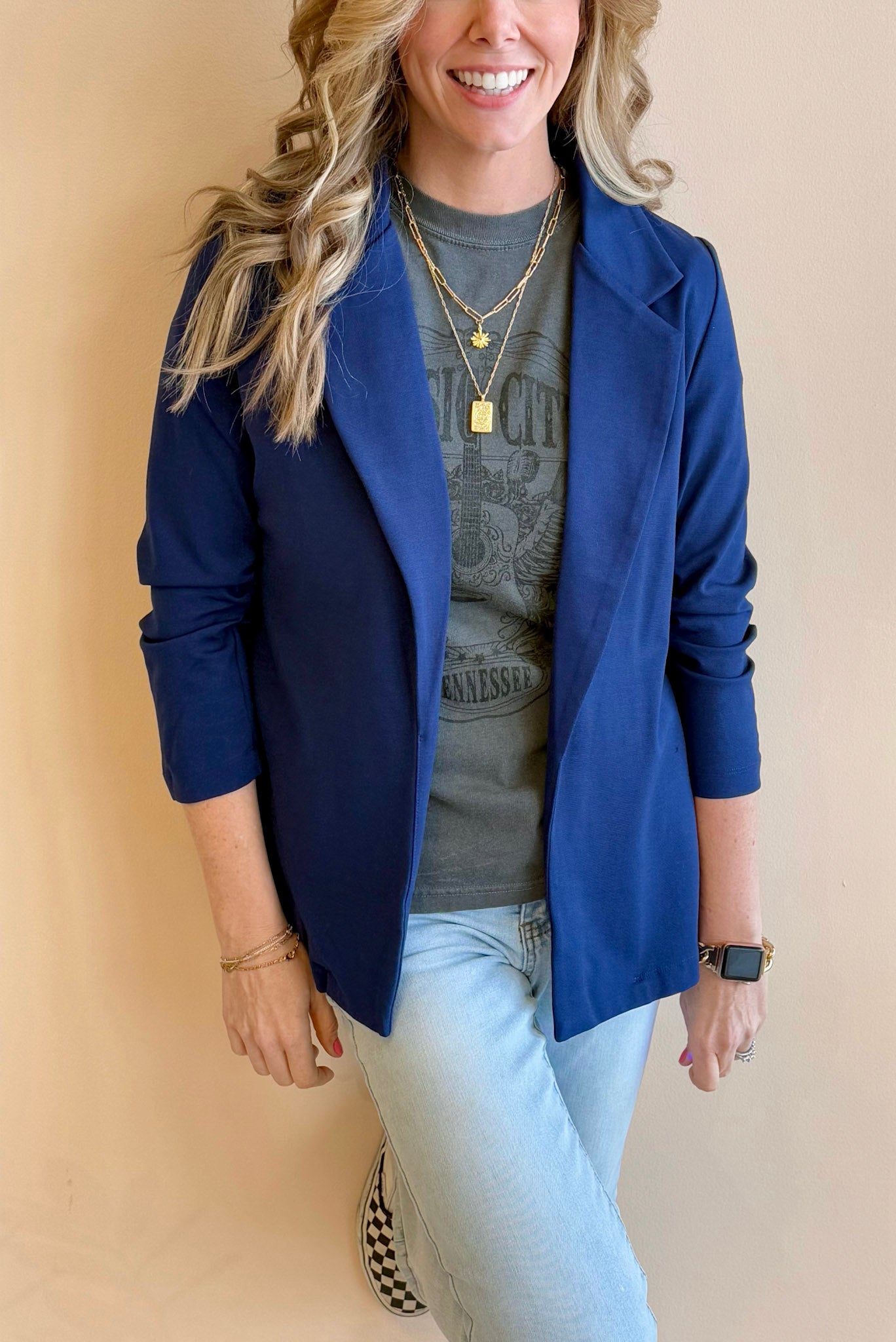 Ruched Sleeve Blazer