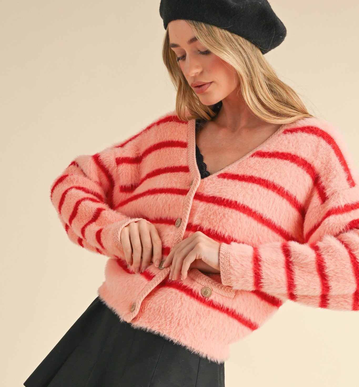 Striped Mohair Sweater Cardigan