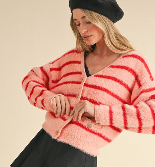 Striped Mohair Sweater Cardigan