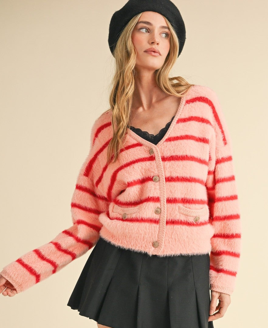 Striped Mohair Sweater Cardigan